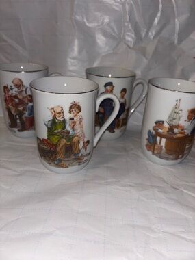 Vintage- Norma Rockwell White Porcelain Storybook Mugs - Set of 4